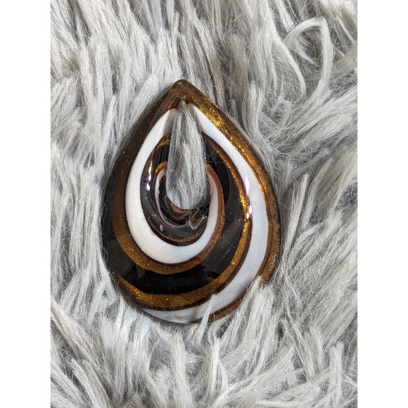 Art Glass Oval Shaped Pendant Choker Brown White Jewelry Artisan Murano Style - Picture 1 of 7